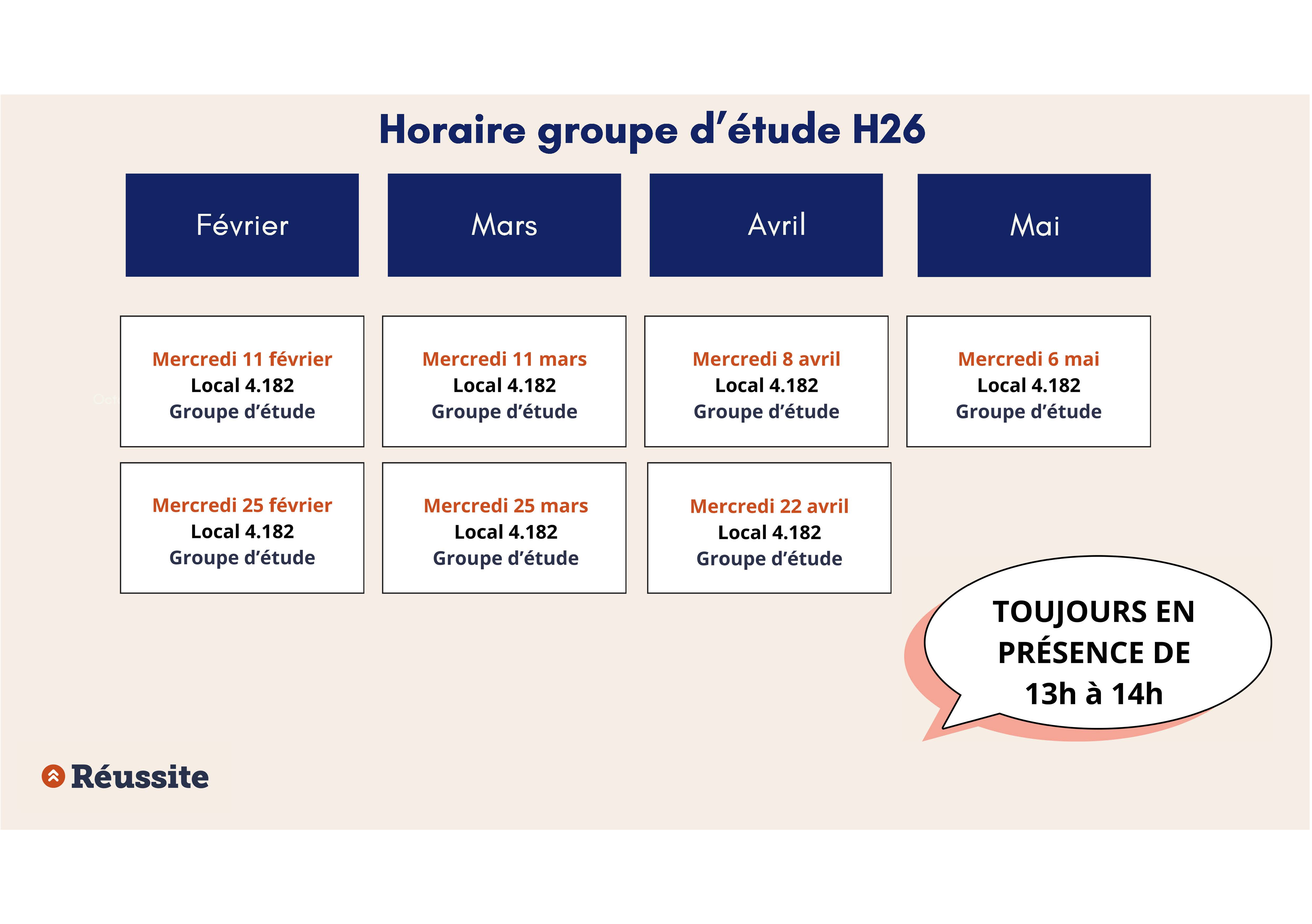 Horaire groupe d'étude H26